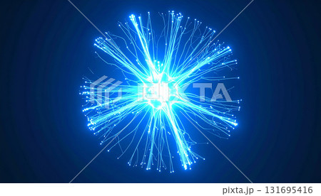 光線が広がる青い発光構造の抽象表現 131695416