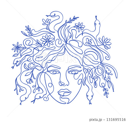 Greek Mythology Medusa Gorgon Line Art Goddess Ancient God Outline One Line Modern Minimalist Vector 131695516