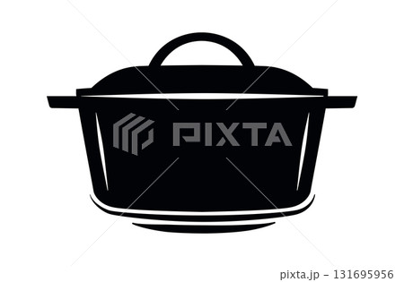 Pot icon vector black flat cartoon and line outline stroke simple graphic illustration, kitchen dutch oven pictogram sign 131695956