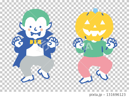 萬聖節德古拉和南瓜人_顏色 萬聖節德古拉和南瓜人_顏色 131696123