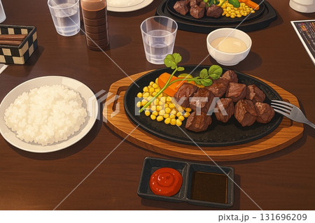 Steak Plate Meal Scene ステーキ定食アニメ風 Steak Plate Meal Scene ステーキ定食アニメ風 131696209