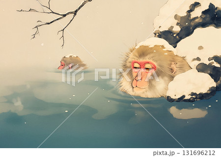 温泉に入るニホンザル 131696212