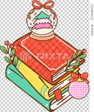 Gingham Preppy Christmas Bookish Reading, Festive Book Stack with Christmas Ornaments Hand Drawn Gingham Preppy Christmas Bookish Reading, Festive Book Stack with Christmas Ornaments Hand Drawn 131696307