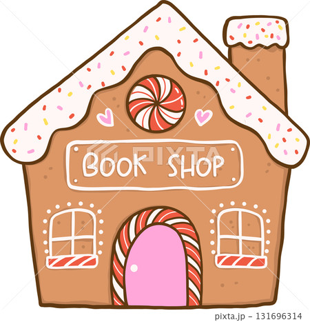 Gingham Preppy Christmas Bookish Reading, Gingerbread Book Shop Illustration Hand Drawn Gingham Preppy Christmas Bookish Reading, Gingerbread Book Shop Illustration Hand Drawn 131696314