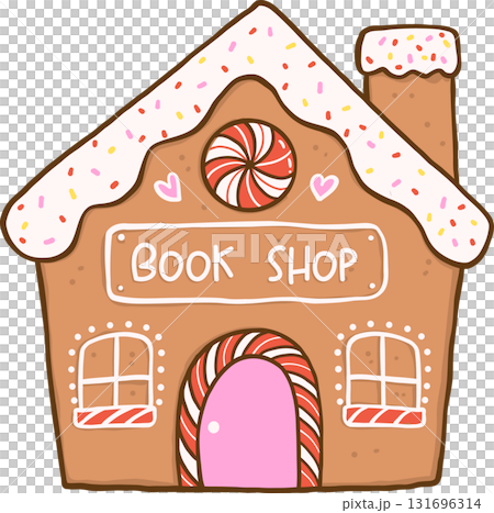 Gingham Preppy Christmas Bookish Reading, Gingerbread Book Shop Illustration Hand Drawn 131696314
