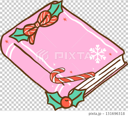 Gingham Preppy Christmas Bookish Reading, Christmas Book with Candy Cane and Holly Illustration Cartoon Hand Drawn 131696318
