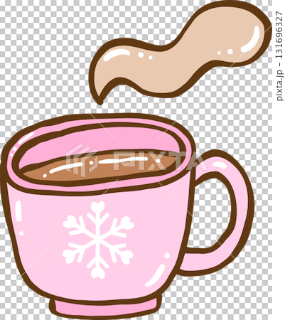 Gingham Preppy Christmas Bookish Reading, Pink Mug with Hot Drink and Snowflake Cartoon Hand Drawn 131696327