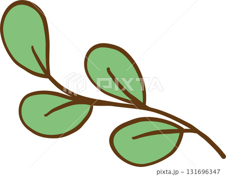 Hand Drawn Branch with Green Leaves 131696347