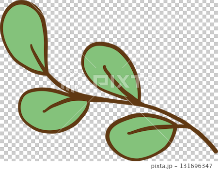 Hand Drawn Branch with Green Leaves 131696347