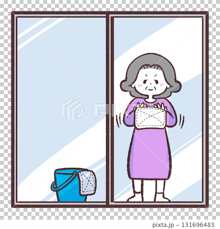 窓ふきをするシニア女性のイラスト 131696483