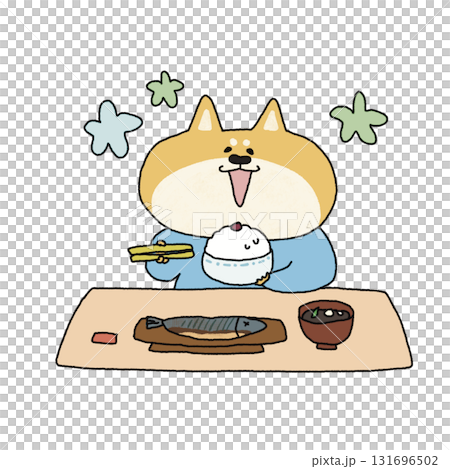 Illustration of a dog eating breakfast | Children's food education teaching materials, lifestyle habits, picture book material 131696502