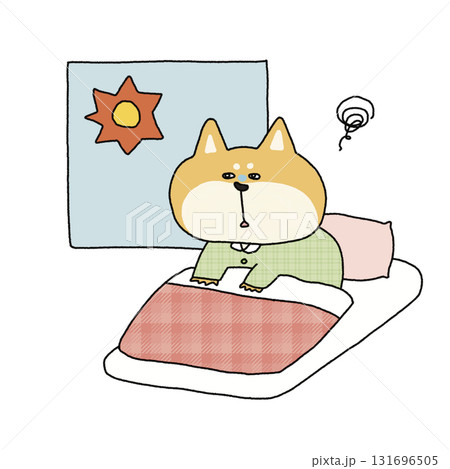 眠そうな犬 朝のイラスト｜子供向け 生活習慣 教育 絵本 学習素材 131696505
