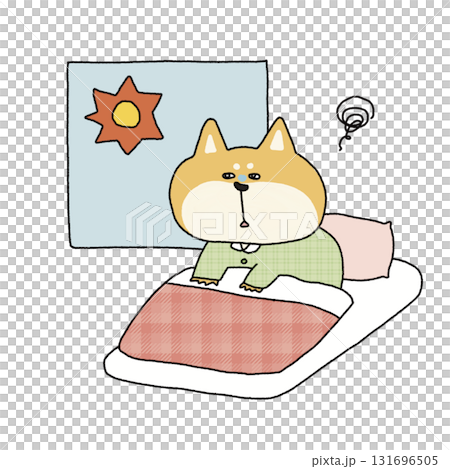 眠そうな犬 朝のイラスト｜子供向け 生活習慣 教育 絵本 学習素材 131696505