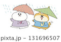 雨の中を仲良く散歩する犬とうさぎ｜友情・優しさを描いた子ども向けイラスト 131696507