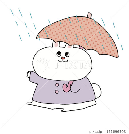 レインコート姿のうさぎが雨の日にお散歩|子ども向けかわいい動物イラスト レインコート姿のうさぎが雨の日にお散歩|子ども向けかわいい動物イラスト 131696508