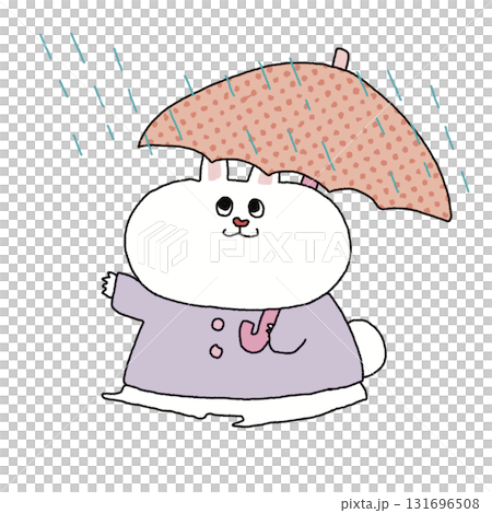 レインコート姿のうさぎが雨の日にお散歩|子ども向けかわいい動物イラスト レインコート姿のうさぎが雨の日にお散歩|子ども向けかわいい動物イラスト 131696508