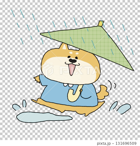 A puppy playing energetically in a puddle on a rainy day | Cute illustrations for children A puppy playing energetically in a puddle on a rainy day | Cute illustrations for children 131696509