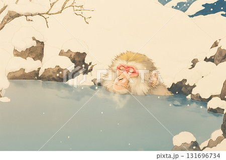 温泉に入るニホンザル 131696734