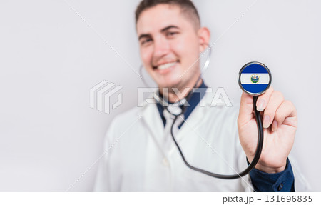 Doctor showing stethoscope with England flag. England national healthcare concept 131696835