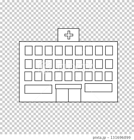 シンプルな線画の病院の外観イラスト 131696899