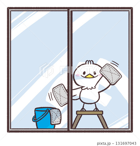 窓拭きする白い鳥のイラスト 窓拭きする白い鳥のイラスト 131697043