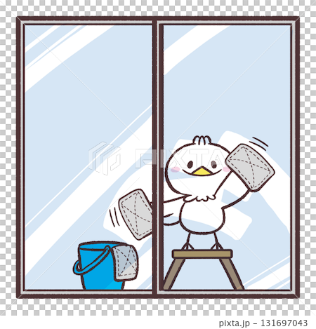 窓拭きする白い鳥のイラスト 窓拭きする白い鳥のイラスト 131697043
