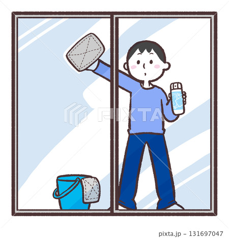 窓拭きする男性のイラスト 131697047