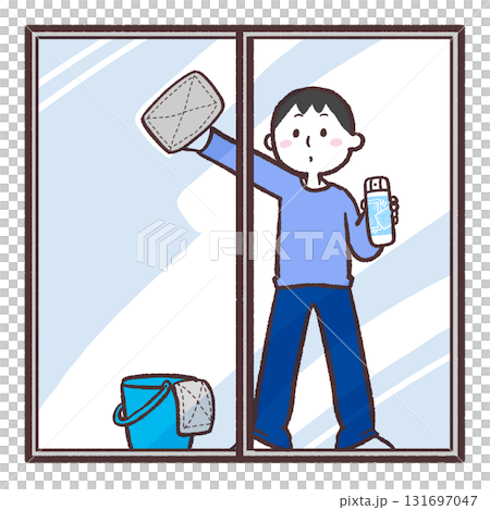 窓拭きする男性のイラスト 131697047