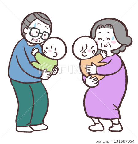 双子を抱っこするシニアのイラスト 131697054