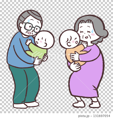 一位老人抱著雙胞胎的插圖 一位老人抱著雙胞胎的插圖 131697054