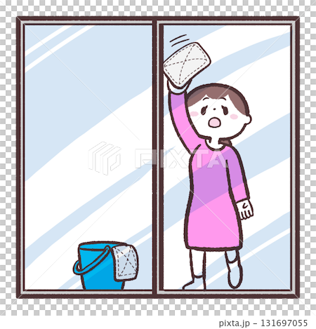一位女士清潔窗戶的插圖 一位女士清潔窗戶的插圖 131697055