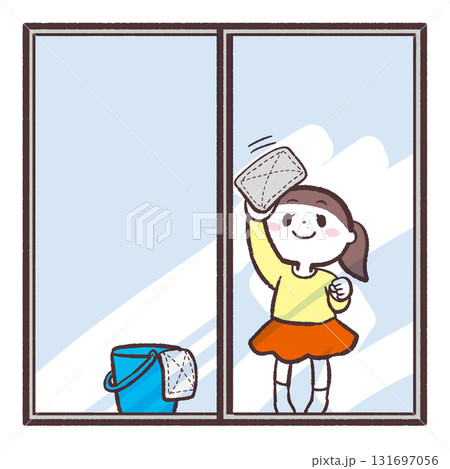 窓拭きをする女の子のイラスト 131697056