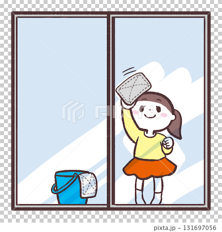 窓拭きをする女の子のイラスト 131697056