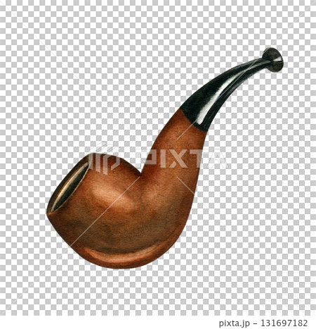 Smoking pipe watercolor illustration for cigar club. Hand-drawn on a white background 131697182