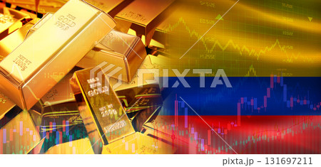 Gold bars stacked on Colombian flag. Colombia gold reserves, Concept Gold bars stacked on Colombian flag. Colombia gold reserves, Concept 131697211