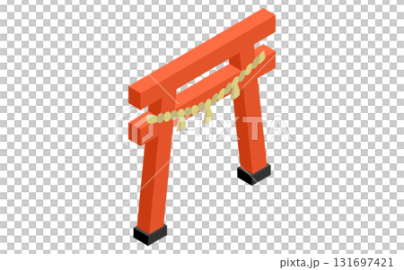 帶有註連繩的神社牌坊門的簡單等距圖標 131697421