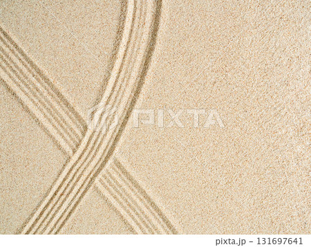 Zen Garden Sand White Background Japanese Balance Meditation Relax Buddhism Spirituality, Pattern Line Wave Mandala Mockup Spa Vacation Yoga Lifestyle Natural Summer, Texture Desert Coast Sea. 131697641
