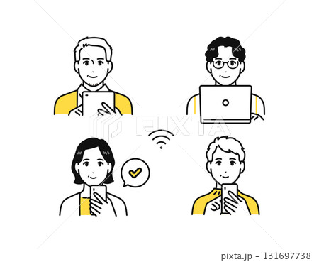 スマートフォン タブレット パソコン 中年男女 イラスト アイコン スマートフォン タブレット パソコン 中年男女 イラスト アイコン 131697738
