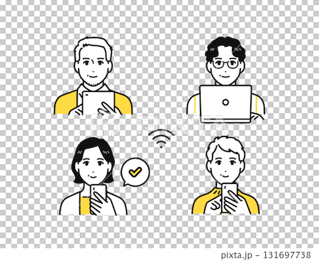Smartphone, tablet, computer, middle-aged man and woman illustration icon 131697738