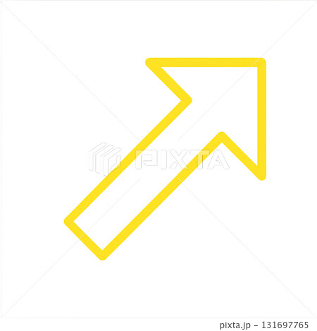 明るい黄色の矢印アイコン、注意喚起に使えるイエロー矢印マーク、ポジティブで目立つ黄色い方向サイン 131697765