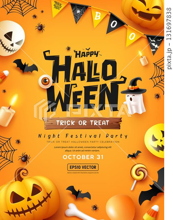 Happy Halloween party poster design yellow concept design background 131697838