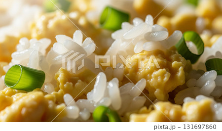 Macro of Egg Fried Rice with Soft Scrambled Eggs Macro of Egg Fried Rice with Soft Scrambled Eggs 131697860