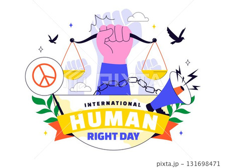International Human Rights Day Vector Illustration Featuring Diverse People Breaking Chains for Equality, Unity, Freedom, and Peace in Flat Background 131698471