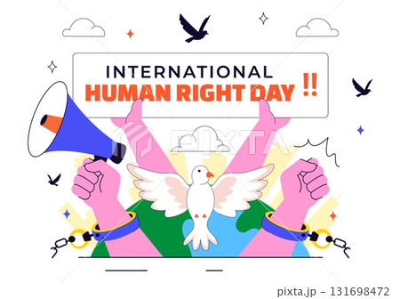International Human Rights Day Vector Illustration Featuring Diverse People Breaking Chains for Equality, Unity, Freedom, and Peace in Flat Background International Human Rights Day Vector Illustration Featuring Diverse People Breaking Chains for Equality, Unity, Freedom, and Peace in Flat Background 131698472