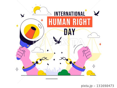 International Human Rights Day Vector Illustration Featuring Diverse People Breaking Chains for Equality, Unity, Freedom, and Peace in Flat Background 131698473