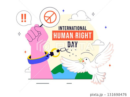 International Human Rights Day Vector Illustration Featuring Diverse People Breaking Chains for Equality, Unity, Freedom, and Peace in Flat Background 131698476