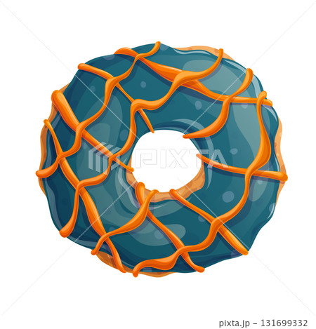 Delicious doughnut with cream in the form of a spider web on a white background. Trick or Treat. The concept of Halloween, a holiday. Isolated vector illustration for stickers, design, decoration. 131699332
