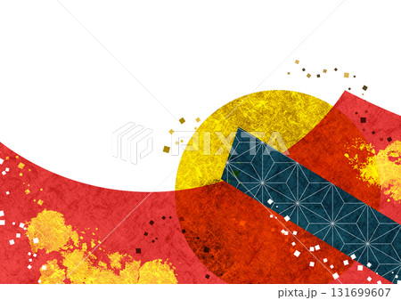 和紙と金箔の抽象的な背景フレーム 和風テクスチャパターンと筆の飾り枠 131699607