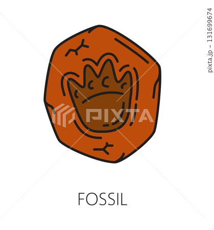 Art gallery and museum exhibition color line icon of dinosaur footprint in fossil, vector pictogram. Archeology museum or paleontology exhibition gallery outline icon of Jurassic dinosaur footprint Art gallery and museum exhibition color line icon of dinosaur footprint in fossil, vector pictogram. Archeology museum or paleontology exhibition gallery outline icon of Jurassic dinosaur footprint 131699674