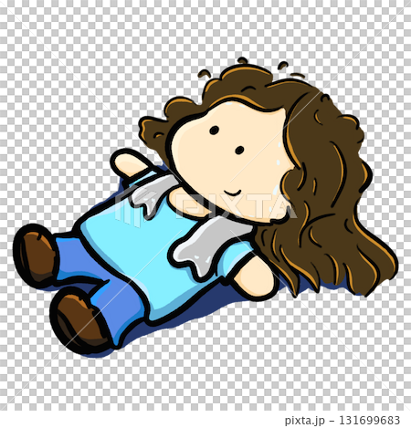 Cartoon girl lying down after exercise color illustration 131699683